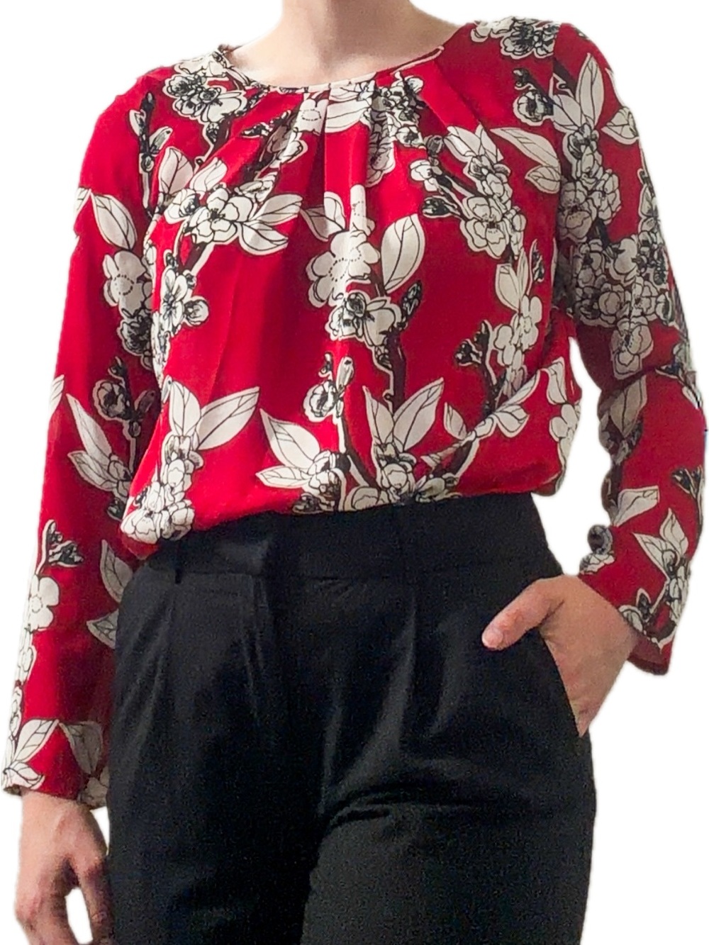 Liz Claiborne Red Floral Long-Sleeve Women's Blouse